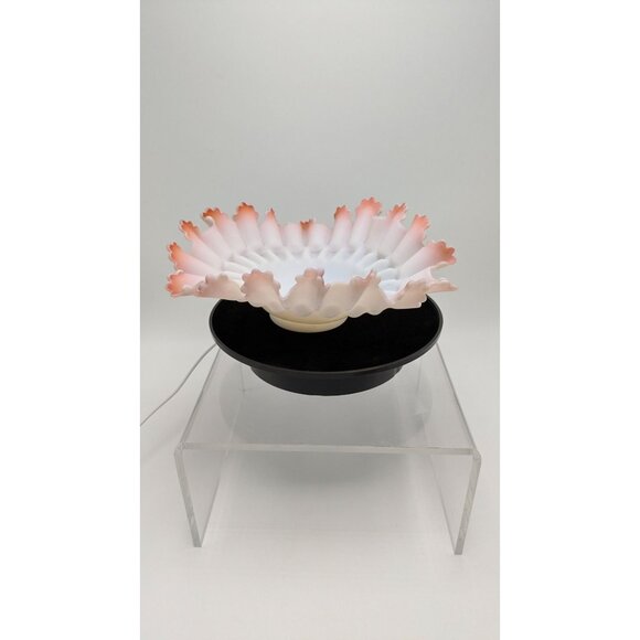 Victorian Satin Pink Glass Ruffled Edge Bowl Brides Basket Centerpiece Vintage - Picture 14 of 16